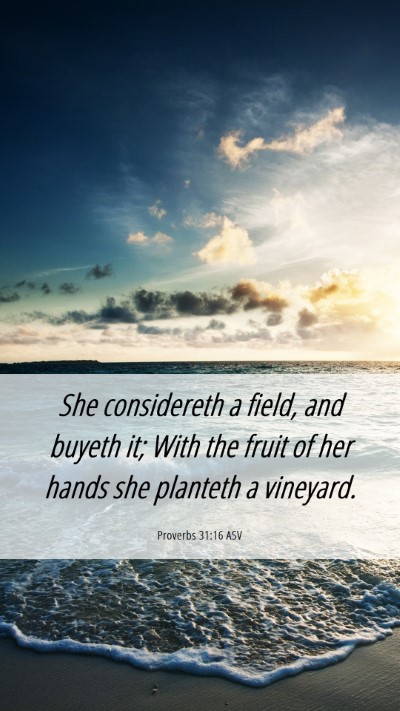 Picture 06 - Proverbs 31:16 ASV Mobile Phone Wallpaper - She considereth a field, and buyeth it; With the - Mobile Bible Verse Wallpaper
