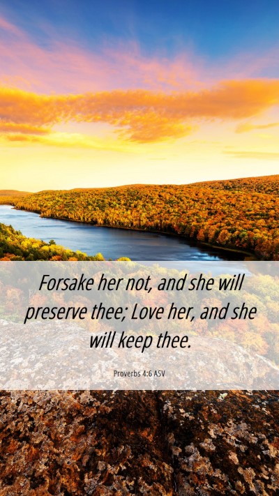 Picture 06 - Proverbs 4:6 ASV Mobile Phone Wallpaper - Forsake her not, and she will preserve thee; Love - Mobile Bible Verse Wallpaper