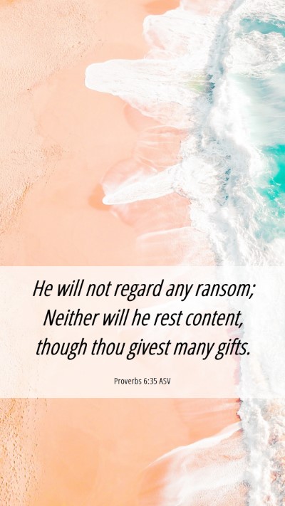 Picture 06 - Proverbs 6:35 ASV Mobile Phone Wallpaper - He will not regard any ransom; Neither will he - Mobile Bible Verse Wallpaper