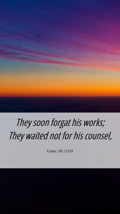 Picture 06 - Psalms 106:13 ASV Mobile Phone Wallpaper - They soon forgat his works; They waited not for - Mobile Bible Verse Wallpaper