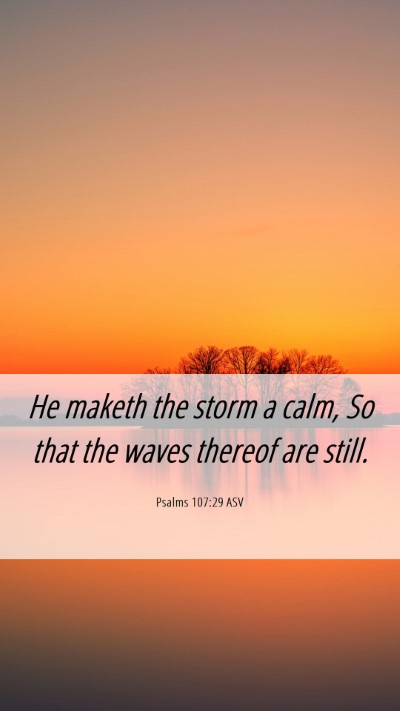 Picture 06 - Psalms 107:29 ASV Mobile Phone Wallpaper - He maketh the storm a calm, So that the waves - Mobile Bible Verse Wallpaper