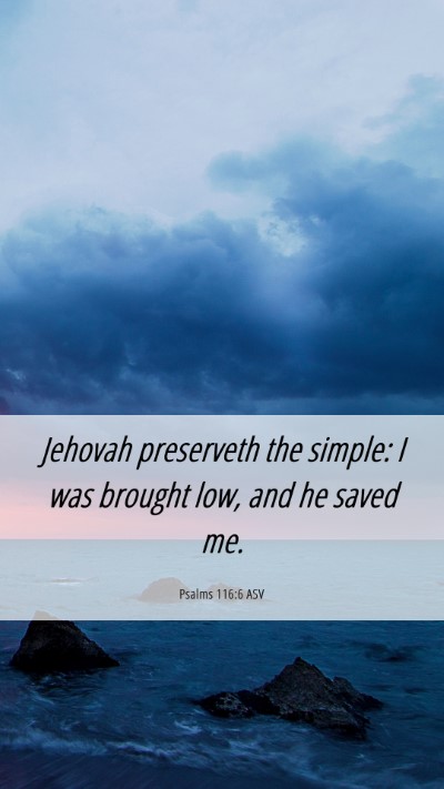 Picture 06 - Psalms 116:6 ASV Mobile Phone Wallpaper - Jehovah preserveth the simple: I was brought low, - Mobile Bible Verse Wallpaper