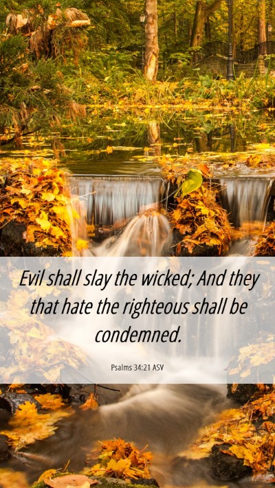 Picture 06 - Psalms 34:21 ASV Mobile Phone Wallpaper - Evil shall slay the wicked; And they that hate - Mobile Bible Verse Wallpaper