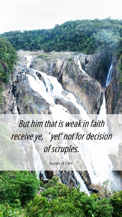 Picture 06 - Romans 14:1 ASV Mobile Phone Wallpaper - But him that is weak in faith receive ye, `yet' - Mobile Bible Verse Wallpaper