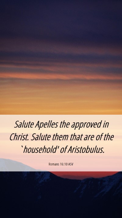 Picture 06 - Romans 16:10 ASV Mobile Phone Wallpaper - Salute Apelles the approved in Christ. Salute - Mobile Bible Verse Wallpaper