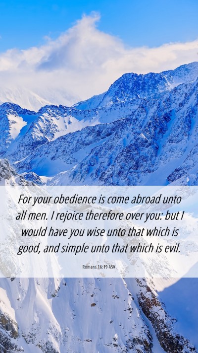 Picture 06 - Romans 16:19 ASV Mobile Phone Wallpaper - For your obedience is come abroad unto all men. I - Mobile Bible Verse Wallpaper