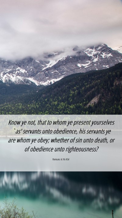 Picture 06 - Romans 6:16 ASV Mobile Phone Wallpaper - Know ye not, that to whom ye present yourselves - Mobile Bible Verse Wallpaper