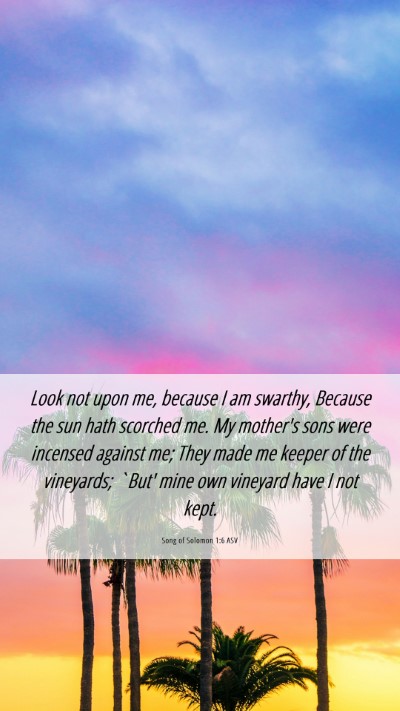Picture 06 - Song of Solomon 1:6 ASV Mobile Phone Wallpaper - Look not upon me, because I am swarthy, Because - Mobile Bible Verse Wallpaper