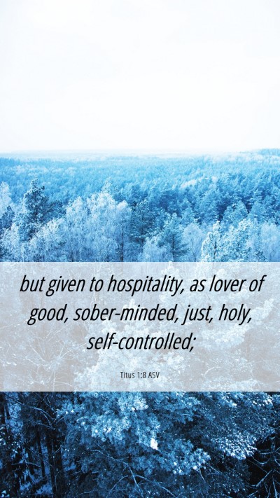 Picture 06 - Titus 1:8 ASV Mobile Phone Wallpaper - but given to hospitality, as lover of good, - Mobile Bible Verse Wallpaper