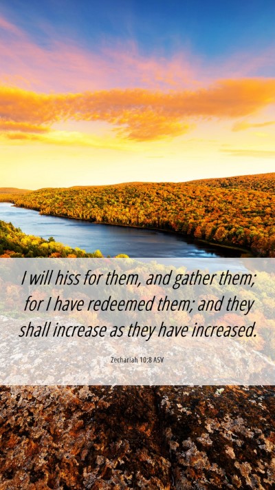Picture 06 - Zechariah 10:8 ASV Mobile Phone Wallpaper - I will hiss for them, and gather them; for I have - Mobile Bible Verse Wallpaper