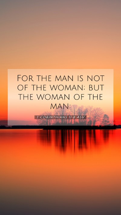 Picture 07 - 1 Corinthians 11:8 ASV Mobile Phone Wallpaper - For the man is not of the woman; but the woman of - Mobile Bible Verse Wallpaper