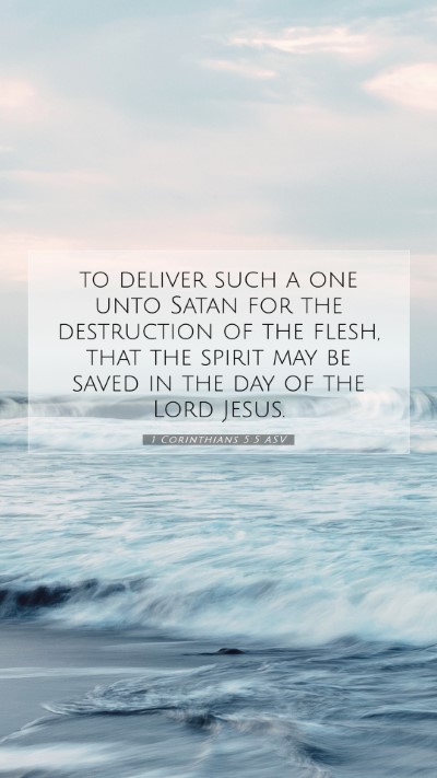 Picture 07 - 1 Corinthians 5:5 ASV Mobile Phone Wallpaper - to deliver such a one unto Satan for the - Mobile Bible Verse Wallpaper