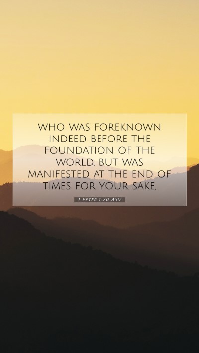 Picture 07 - 1 Peter 1:20 ASV Mobile Phone Wallpaper - who was foreknown indeed before the foundation of - Mobile Bible Verse Wallpaper