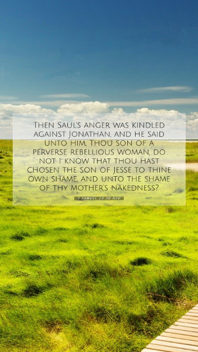 Picture 07 - 1 Samuel 20:30 ASV Mobile Phone Wallpaper - Then Saul's anger was kindled against Jonathan, - Mobile Bible Verse Wallpaper