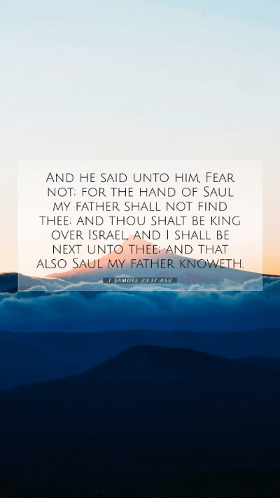 Picture 07 - 1 Samuel 23:17 ASV Mobile Phone Wallpaper - And he said unto him, Fear not; for the hand of - Mobile Bible Verse Wallpaper