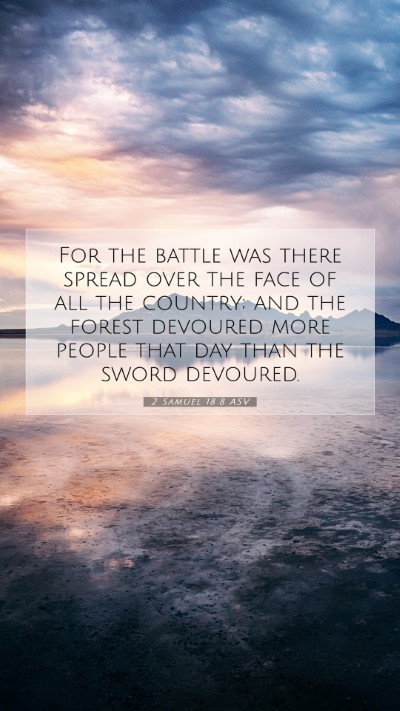 Picture 07 - 2 Samuel 18:8 ASV Mobile Phone Wallpaper - For the battle was there spread over the face of - Mobile Bible Verse Wallpaper