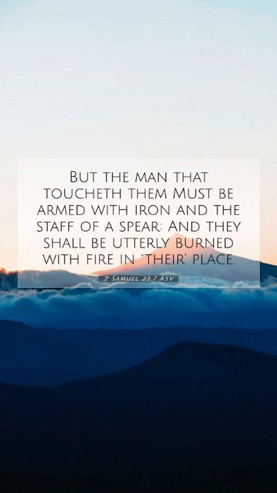 Picture 07 - 2 Samuel 23:7 ASV Mobile Phone Wallpaper - But the man that toucheth them Must be armed with - Mobile Bible Verse Wallpaper
