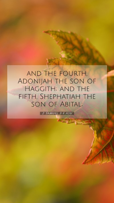 Picture 07 - 2 Samuel 3:4 ASV Mobile Phone Wallpaper - and the fourth, Adonijah the son of Haggith; and - Mobile Bible Verse Wallpaper