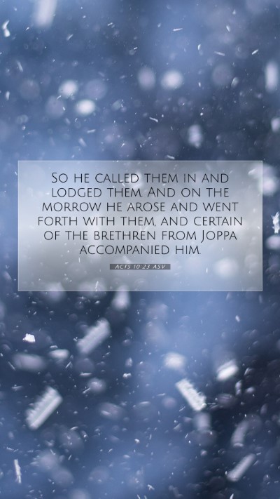 Picture 07 - Acts 10:23 ASV Mobile Phone Wallpaper - So he called them in and lodged them. And on the - Mobile Bible Verse Wallpaper