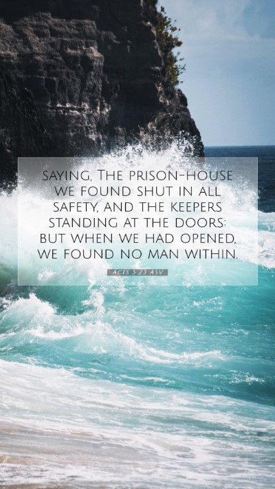 Picture 07 - Acts 5:23 ASV Mobile Phone Wallpaper - saying, The prison-house we found shut in all - Mobile Bible Verse Wallpaper