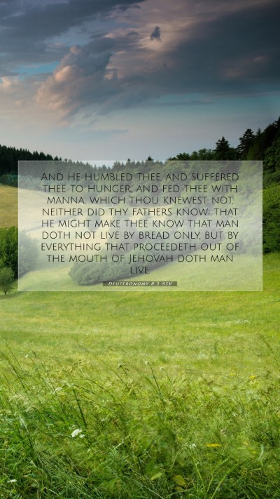 Picture 07 - Deuteronomy 8:3 ASV Mobile Phone Wallpaper - And he humbled thee, and suffered thee to hunger, - Mobile Bible Verse Wallpaper