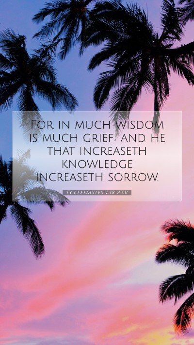Picture 07 - Ecclesiastes 1:18 ASV Mobile Phone Wallpaper - For in much wisdom is much grief; and he that - Mobile Bible Verse Wallpaper