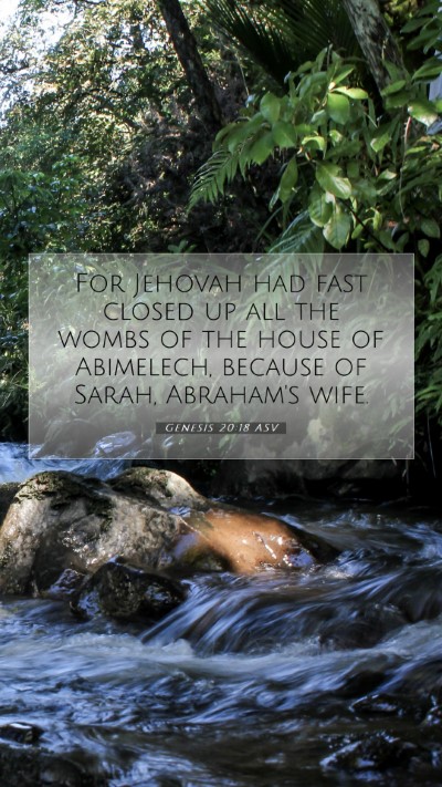 Picture 07 - Genesis 20:18 ASV Mobile Phone Wallpaper - For Jehovah had fast closed up all the wombs of - Mobile Bible Verse Wallpaper