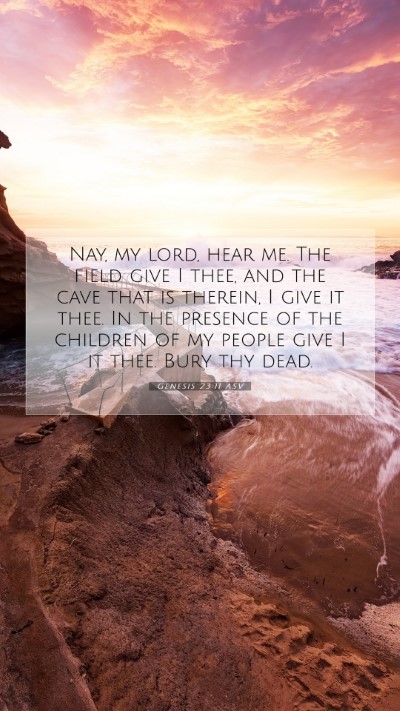 Picture 07 - Genesis 23:11 ASV Mobile Phone Wallpaper - Nay, my lord, hear me. The field give I thee, and - Mobile Bible Verse Wallpaper