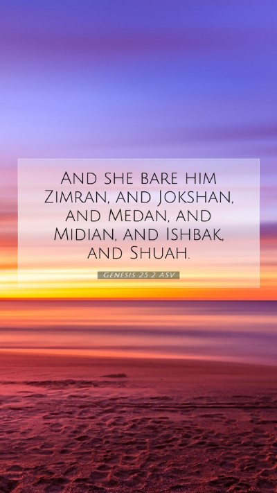 Picture 07 - Genesis 25:2 ASV Mobile Phone Wallpaper - And she bare him Zimran, and Jokshan, and Medan, - Mobile Bible Verse Wallpaper