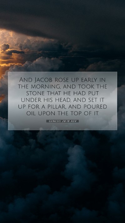 Picture 07 - Genesis 28:18 ASV Mobile Phone Wallpaper - And Jacob rose up early in the morning, and took - Mobile Bible Verse Wallpaper