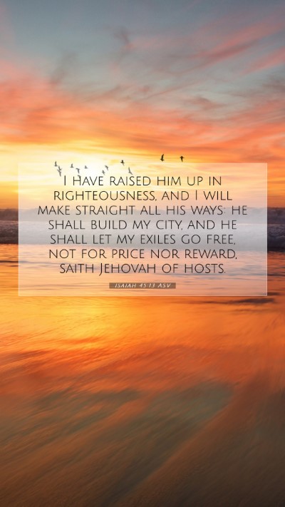Picture 07 - Isaiah 45:13 ASV Mobile Phone Wallpaper - I have raised him up in righteousness, and I will - Mobile Bible Verse Wallpaper