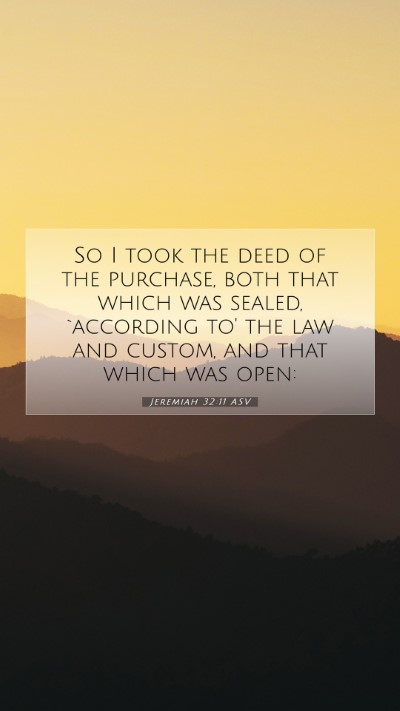 Picture 07 - Jeremiah 32:11 ASV Mobile Phone Wallpaper - So I took the deed of the purchase, both that - Mobile Bible Verse Wallpaper