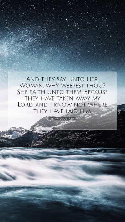 Picture 07 - John 20:13 ASV Mobile Phone Wallpaper - And they say unto her, Woman, why weepest thou? - Mobile Bible Verse Wallpaper