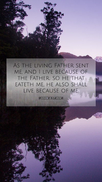 Picture 07 - John 6:57 ASV Mobile Phone Wallpaper - As the living Father sent me, and I live because - Mobile Bible Verse Wallpaper