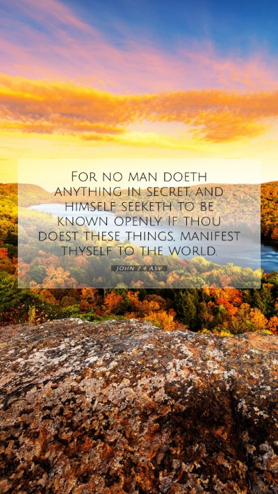 Picture 07 - John 7:4 ASV Mobile Phone Wallpaper - For no man doeth anything in secret, and himself - Mobile Bible Verse Wallpaper
