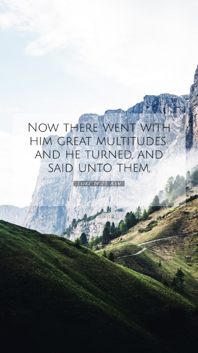 Picture 07 - Luke 14:25 ASV Mobile Phone Wallpaper - Now there went with him great multitudes: and he - Mobile Bible Verse Wallpaper