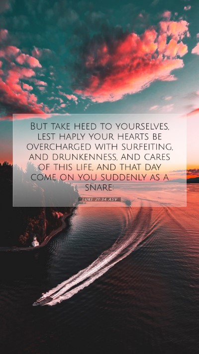Picture 07 - Luke 21:34 ASV Mobile Phone Wallpaper - But take heed to yourselves, lest haply your - Mobile Bible Verse Wallpaper