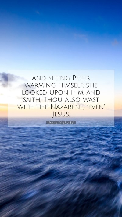 Picture 07 - Mark 14:67 ASV Mobile Phone Wallpaper - and seeing Peter warming himself, she looked upon - Mobile Bible Verse Wallpaper