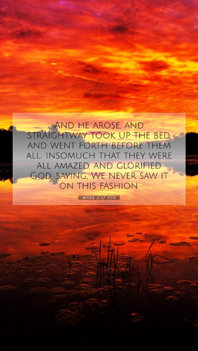 Picture 07 - Mark 2:12 ASV Mobile Phone Wallpaper - And he arose, and straightway took up the bed, - Mobile Bible Verse Wallpaper
