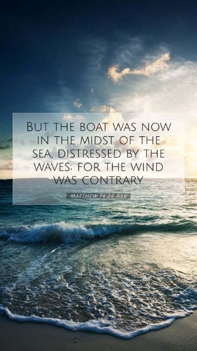 Picture 07 - Matthew 14:24 ASV Mobile Phone Wallpaper - But the boat was now in the midst of the sea, - Mobile Bible Verse Wallpaper