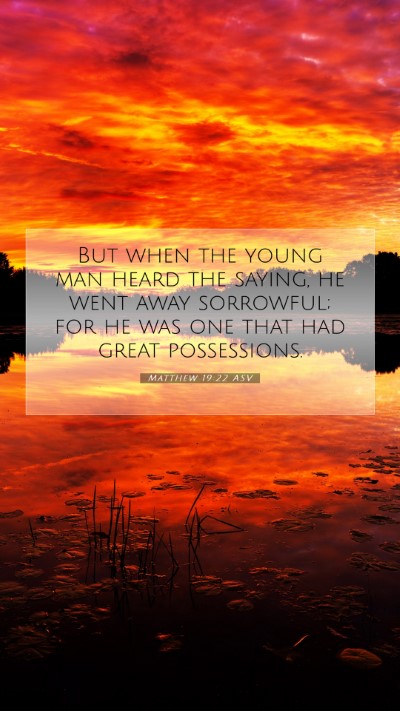 Picture 07 - Matthew 19:22 ASV Mobile Phone Wallpaper - But when the young man heard the saying, he went - Mobile Bible Verse Wallpaper
