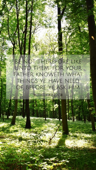 Picture 07 - Matthew 6:8 ASV Mobile Phone Wallpaper - Be not therefore like unto them: for your Father - Mobile Bible Verse Wallpaper