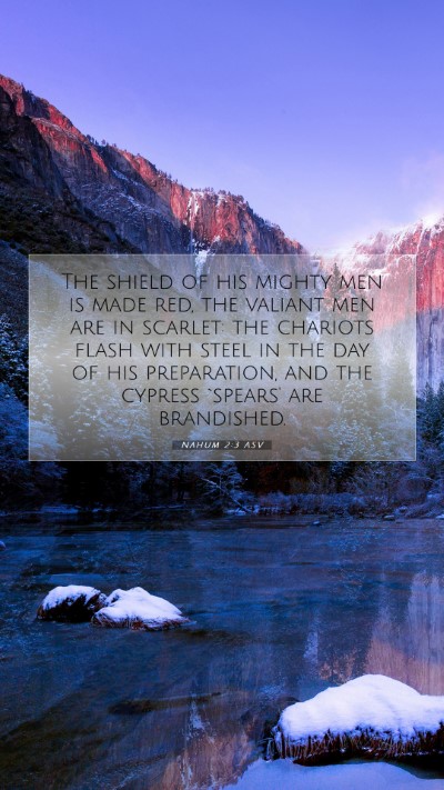 Picture 07 - Nahum 2:3 ASV Mobile Phone Wallpaper - The shield of his mighty men is made red, the - Mobile Bible Verse Wallpaper