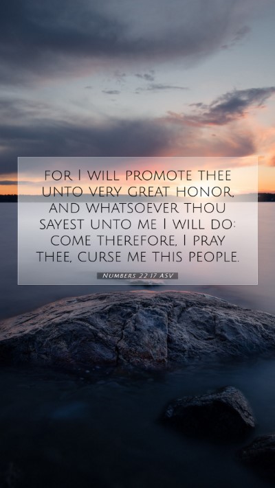 Picture 07 - Numbers 22:17 ASV Mobile Phone Wallpaper - for I will promote thee unto very great honor, - Mobile Bible Verse Wallpaper