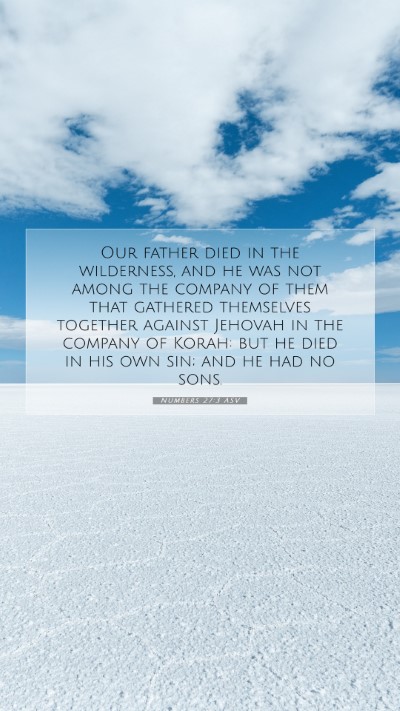Picture 07 - Numbers 27:3 ASV Mobile Phone Wallpaper - Our father died in the wilderness, and he was not - Mobile Bible Verse Wallpaper