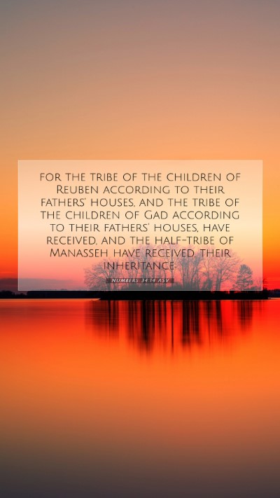 Picture 07 - Numbers 34:14 ASV Mobile Phone Wallpaper - for the tribe of the children of Reuben according - Mobile Bible Verse Wallpaper