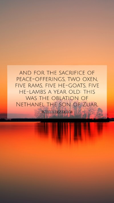 Picture 07 - Numbers 7:23 ASV Mobile Phone Wallpaper - and for the sacrifice of peace-offerings, two - Mobile Bible Verse Wallpaper