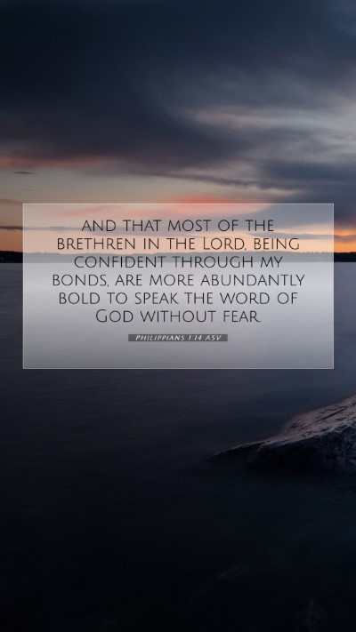 Picture 07 - Philippians 1:14 ASV Mobile Phone Wallpaper - and that most of the brethren in the Lord, being - Mobile Bible Verse Wallpaper