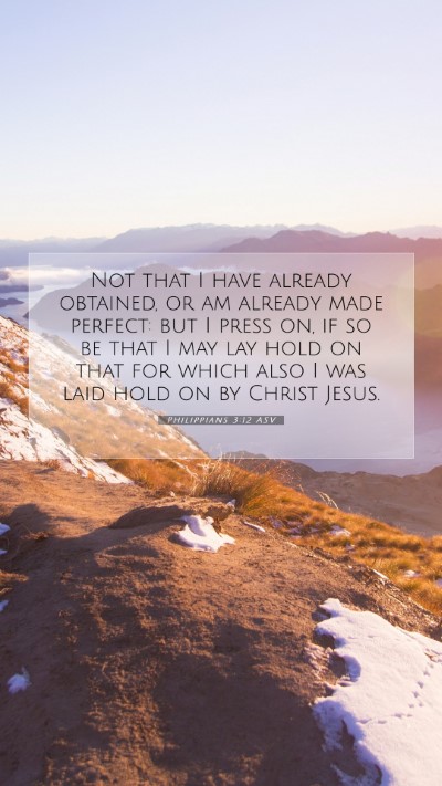 Picture 07 - Philippians 3:12 ASV Mobile Phone Wallpaper - Not that I have already obtained, or am already - Mobile Bible Verse Wallpaper