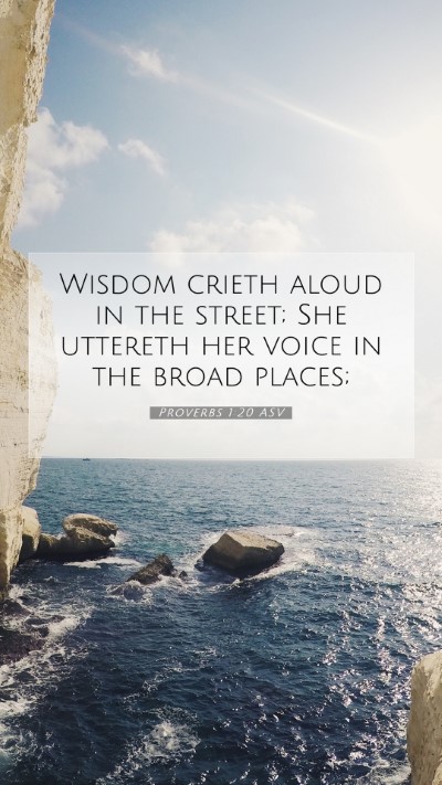 Picture 07 - Proverbs 1:20 ASV Mobile Phone Wallpaper - Wisdom crieth aloud in the street; She uttereth - Mobile Bible Verse Wallpaper